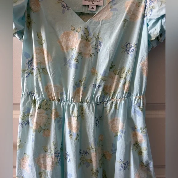 LoveShackFancy Floral Puff Sleeve Cottagecore Midi Dress Blue Romantic Size 6 - Picture 2 of 5